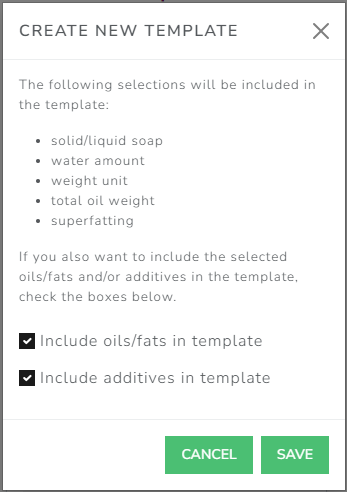 The Cosmetics Lab Soap Calculator - create template dialog