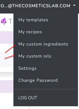 The Cosmetics Lab Soap Calculator - custom oils user menu