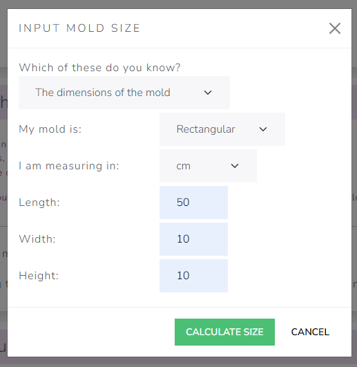 The Cosmetics Lab Soap Calculator - mold size dimensions