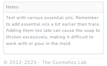 The Cosmetics Lab Soap Calculator - recipe summary - recipe notes